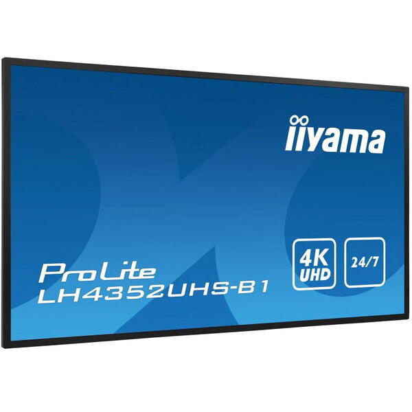 Monitor Iiyama ProLite LH4352UHS-B1 43" IPS 4K UHD, Digital Signage, 24/7, Intel® SDM, Android, Negru