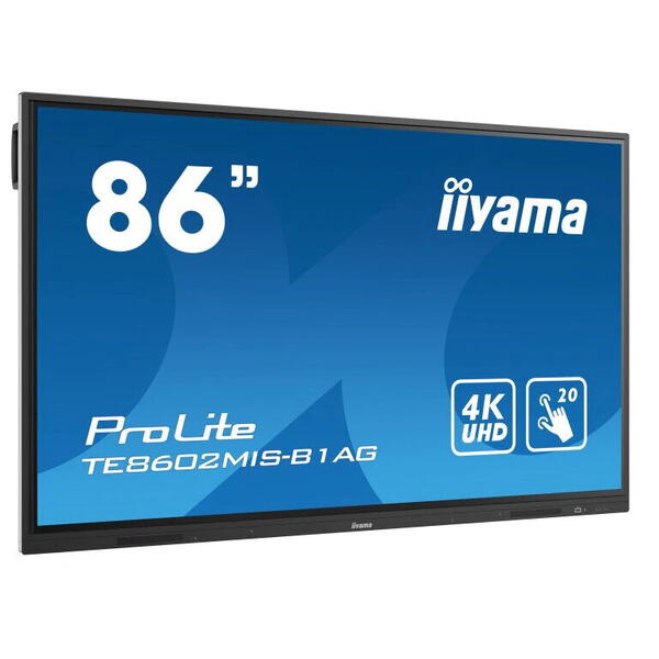 Monitor Iiyama ProLite TE8602MIS-B1AG 86" IPS, 4K UHD, iiWare Android, WiFi, Touch, Negru