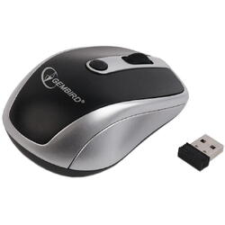 Mouse wireless Gembird MUSW-002, USB, 1600 DPI, Negru/Argintiu