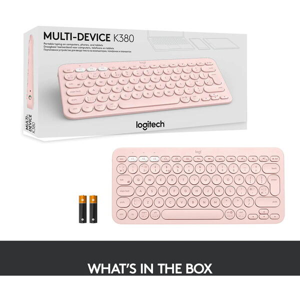 Tastatura Bluetooth Logitech K380, Multi-Device, layout US INTL, Roz