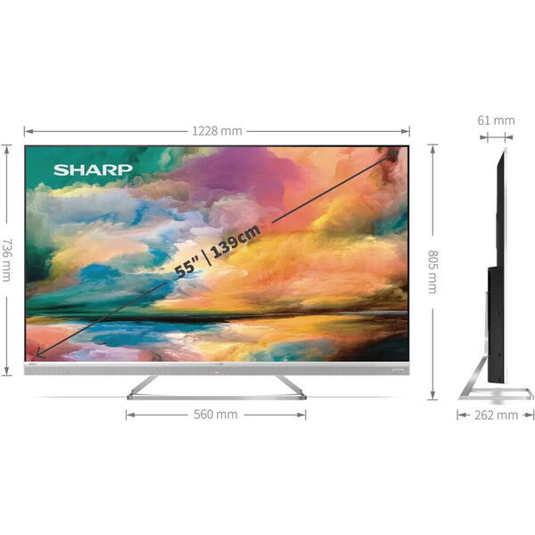 Televizor LED SHARP 55EQ4EA, 139 cm, QLED, Smart, 4K Ultra HD, Android