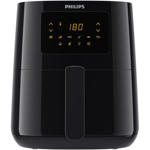 Friteuza fara ulei Philips Airfryer Essential Collection compact digital, capacitate 4.1 L, 1400 W,  afisaj digital, 7 setari presetate (cartofi congelati, carne, peste, functie de mentinere la cald si multe altele), Curatare usoara