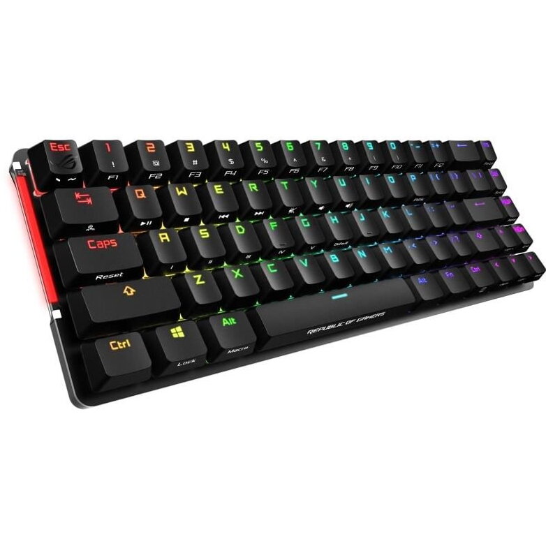 Asus Tastatura gaming mecanica wireless ASUS ROG Falchion, format 65%, switch-uri Cherry MX Red, panou tactil interactiv, iluminare RGB Aura Sync, Negru Periferice