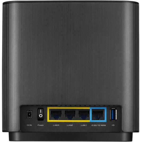 Sistem Wi-Fi Mesh ASUS ZenWifi AX XT8(B-1-PK), AX6600, procesor quad-core 1.5GHz, Tri-Band, Gigabit, MU-MIMO, OFDMA, negru, cu acoperire pentru toata casa
