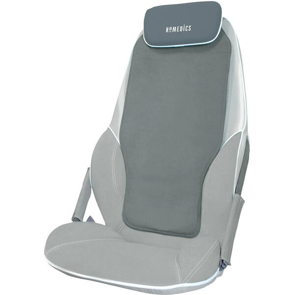 Husa de scaun pentru masaj Shiatsu cu incalzire, BMSC-5000H-EU, HoMedics, 14 programe, Gri