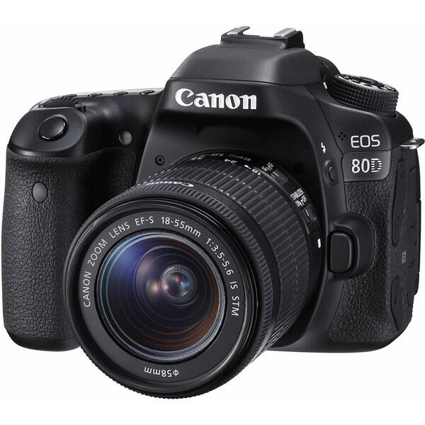 Aparat foto DSLR Canon EOS 80D, 24.2 MP,Wifi, Negru + Obiectiv EF-S 18-55mm IS STM