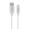 Cablu de date Gembird Premium cotton braided, USB 2.0 - micro USB, 2m, Alb