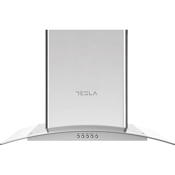 Hota decorativa Tesla DD600SG, 60 cm, cu sticla 90 cm, 190W, 500 mc/h, 3 viteze, inox/sticla