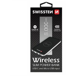 Swissten Wireless Power Bank subtire, 8000 mAh, intrare USB-C și micro USB, Smart IC