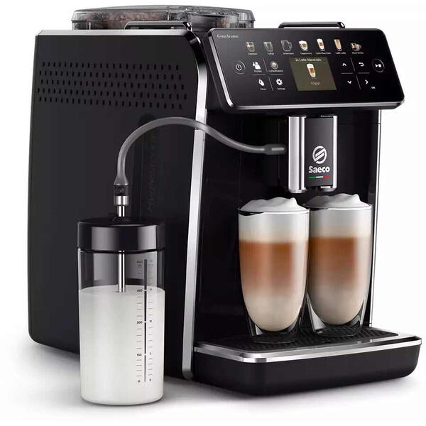 Espressor automat Saeco GranAroma SM6580/00, sistem de lapte Latte Duo, 14 bauturi, 15 bar, ecran TFT color, 4 profiluri utilizator, filtru AquaClean, rasnita ceramica, functie DoubleShot, Negru