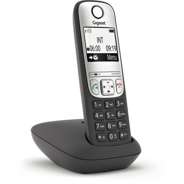 Telefon fara  fir Gigaset A690 (DECT), hands-free, agenda telefonica cu 100 de nume, ID apelant, Negru/Argintiu