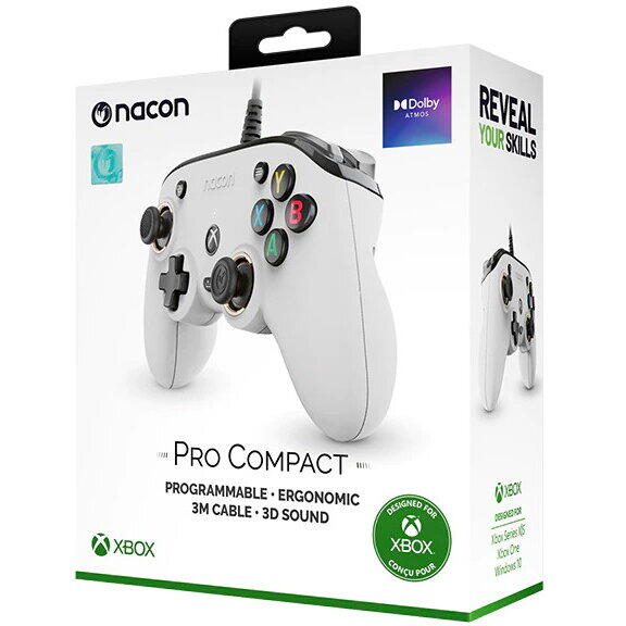 Bigben Controller cu Fir Nacon Pro Compact Programabil, Dolby Atmos,Xbox, PC Alb
