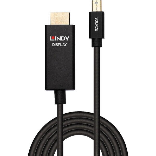 Cablu video LINDY Mini DisplayPort v1.2 Male - HDMI v2.0 Male, 2m, Negru