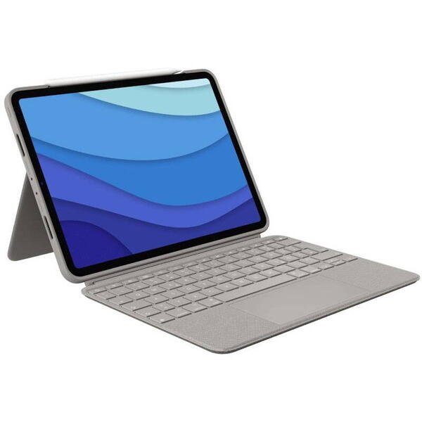 Logitech Husa protectie cu tastatura Folio Touch 920-010256 Sand pentru iPad Pro 11 inch (1st/2nd/3rd gen)
