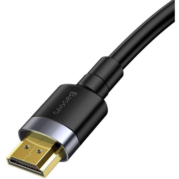 Cablu Baseus, Cafule, CADKLF-G01, HDMI-HDMI 2.0 Rezolutie 4K 60Hz, Conectori placati cu aur 24K, Lungime 300 cm, Negru/Gri, PVC