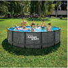 Polygroup Set piscina supraterana demontabila Summer Waves cu cadru metalic 427 x 107 cm, cu pompa de filtrare, scara, husa si kit de curatare, model ratan, culoare gri