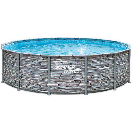Polygroup Set piscina supraterana demontabila Summer Waves 427 x 107 cm, purificator de apa SkimmerPlus™ 2 in 1, scara, kit de curatare si husa, model piatra naturala