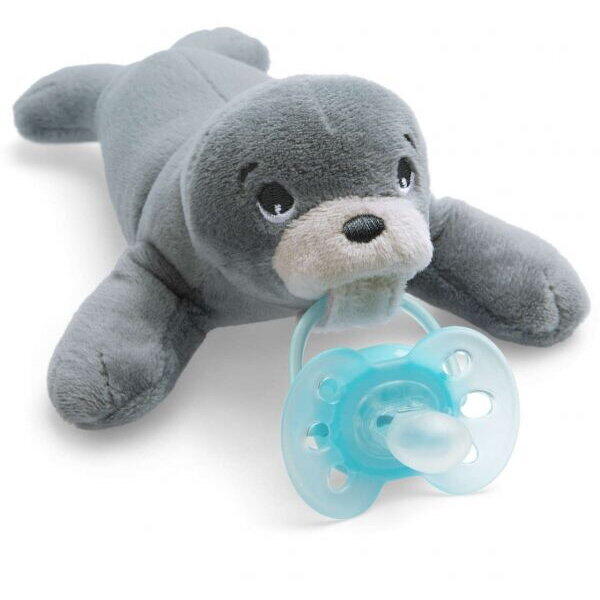 Philips Jucarie de plus cu suzeta ultra soft SCF348/14, 0 luni+, ortodontica, fara BPA, cu jucarie foca