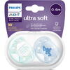 Set 2 suzete Philips-AVENT SCF222/01 Ultra Soft, ultramoale si flexibila, pentru pielea sensibila a bebelusului, ortodontica, 0-6 luni, Albastru/Verde