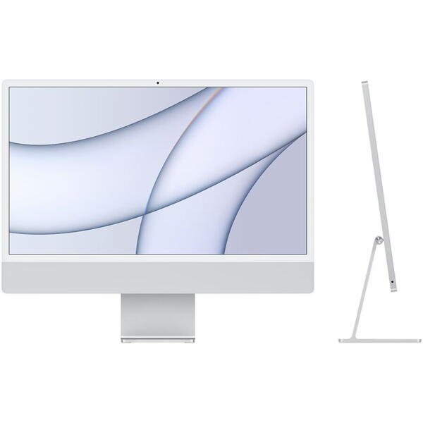 Sistem Desktop PC iMac 24" (2021) cu procesor Apple M1, 24", Retina 4.5K, 8GB, 256GB SSD, 8-core GPU, Silver, INT KB