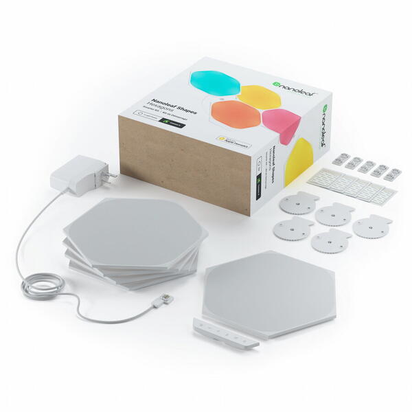 Nanoleaf Starter Kit Shapes Hexagons, Wi-Fi, LED, RGB compatibil Apple HomeKit, Google Assistant, 5 panouri