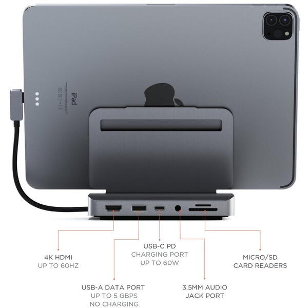 Stand si Hub Satechi pentru iPad Pro, USB-C, Space Gray