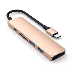 Adaptor Hub USB-C Satechi Multimedia Slim V2, Auriu