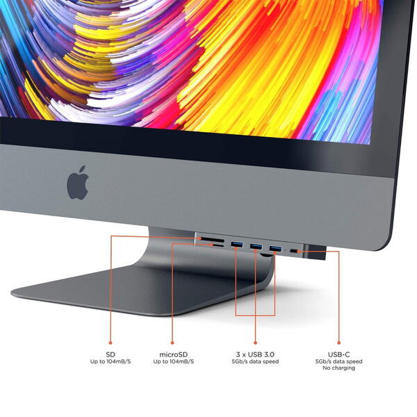 Hub tip clema Satechi Pro, Aluminum, pentru iMac Intel 2017-2019 3x USB 3.0, MicroSD, Gri spatial