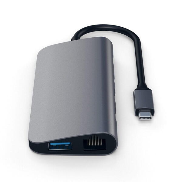 Satechi Aluminium Type-C Multimedia Adapter (HDMI 4K,1x USB-C,Ethernet,1x USB 3.0,MicroSD,MiniDP) - Space Grey