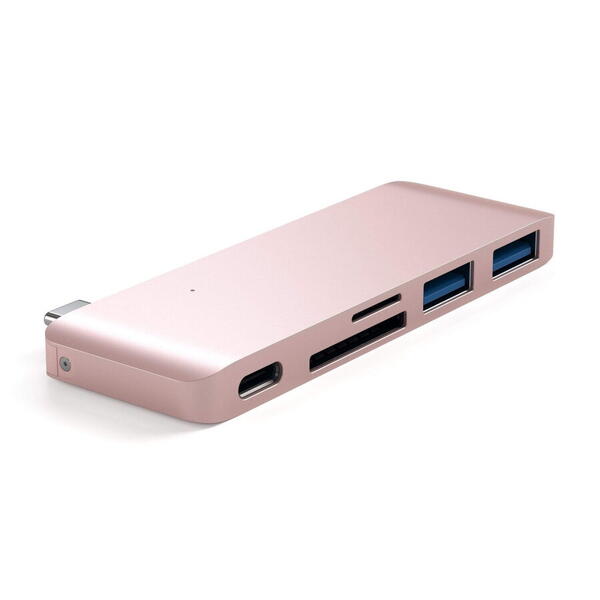 Satechi Aluminium Type-C Passthrough USB Hub (3x USB 3.0,MicroSD) - Rose Gold