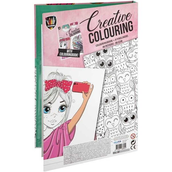 Carte de colorat adulti 33x22x3 cm, 48 desene si 8 carioci colorate incluse Grafix Design 1