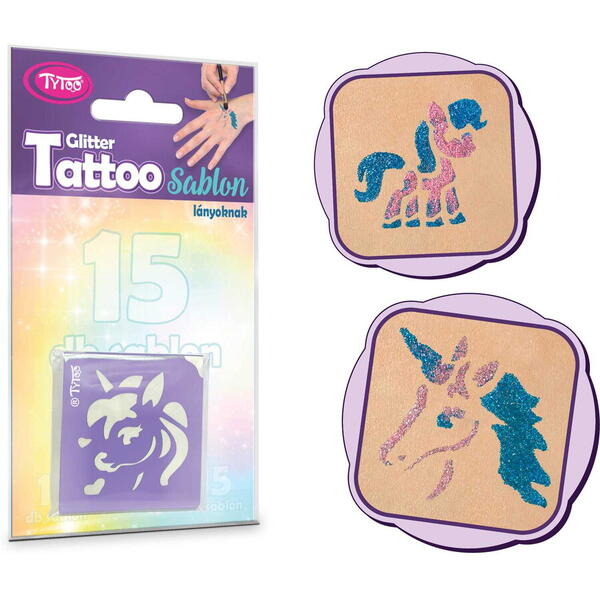 Set 15 sabloane pentru tatuaje temporare Tytoo KKCST4530033, Caluti si Unicorni