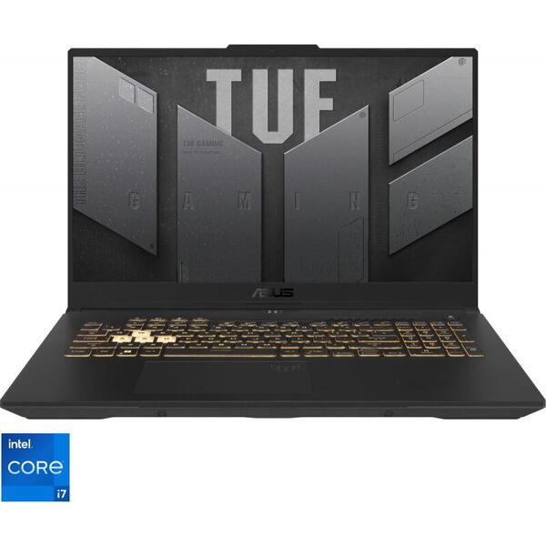 Laptop ASUS Gaming 17.3'' TUF F17 FX707ZE, FHD 144Hz, Procesor Intel® Core™ i7-12700H (24M Cache, up to 4.70 GHz), 16GB DDR5, 1TB SSD, GeForce RTX 3050 Ti 4GB, No OS, Jaeger Gray