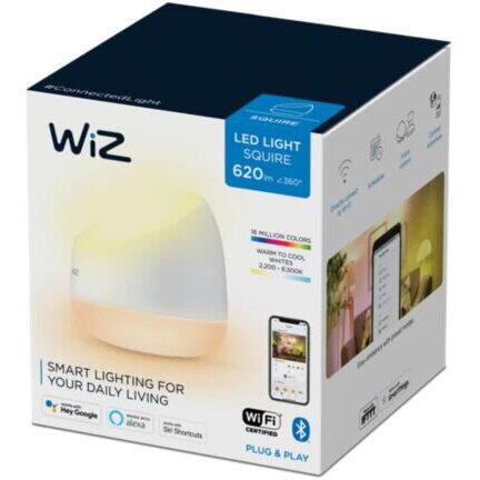 Philips Veioza LED inteligenta portabila WiZ Squire, Wi-Fi + Bluetooth, 9W, 620 lm, lumina alba reglabila, compatibil Google Assistant/Alexa/Siri, Alb