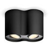 Spot luminos inteligent dublu Philips Hue Pillar, Bluetooth, ZigBee Light Link, 2xGU10, 10W, 700 lm, lumina ambianata alba (2200-6500K), Metal, Negru
