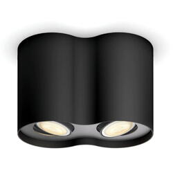 Spot luminos inteligent dublu Philips Hue Pillar, Bluetooth, ZigBee Light Link, 2xGU10, 10W, 700 lm, lumina ambianata alba (2200-6500K), Metal, Negru