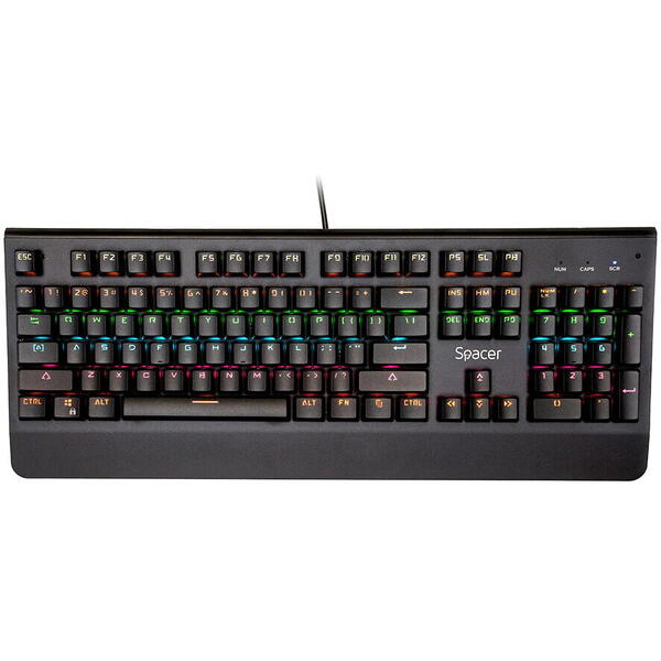 Tastatura mecanica Spacer, Switch blue, Iluminare RGB, Negru