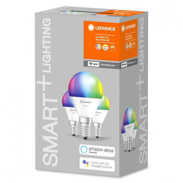 OSRAM Set 3 becuri Led Ledvance SMART+ WiFi Mini Bulb Multicolour, E14, 5W (40W), 230V, temperatura lumina reglabila 2700-6500K, 470 lumeni
