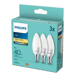 Pachet 3 becuri LED Philips B35, E14, 5W