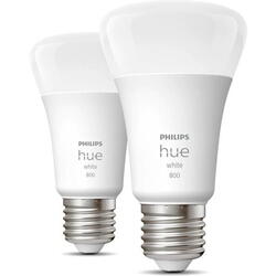 Pachet 2 becuri LED inteligente Philips Hue A60, Bluetooth, Zigbee, E27, 9W (60W), 806 lm, lumina alba (2700K)