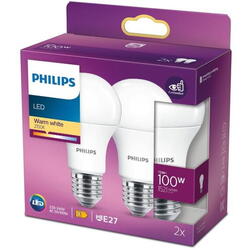 Pachet 2 becuri LED Philips A60, EyeComfort, E27, 13W (100W), 1521 lm, lumina alba calda (2700K)