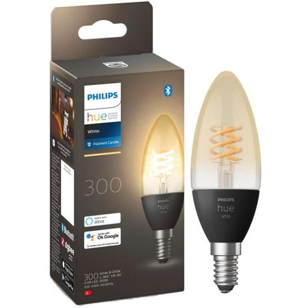 Bec LED inteligent vintage Philips Hue Filament Candle, Bluetooth