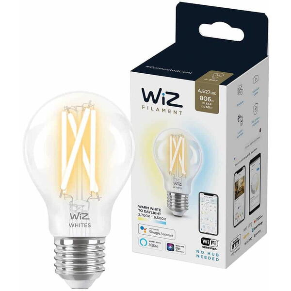 Bec LED inteligent vintage WiZ Filament Whites Philips, Wireless, A60