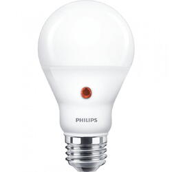 Bec LED cu senzor de lumina Philips A60, EyeComfort, E27, 7.5W (60W), 806 lm, lumina alba calda (2700K)