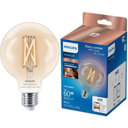 Bec LED inteligent vintage Philips filament transparent, Wi-Fi, Bluetooth, G95, E27, 7W (60W)
