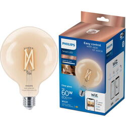 Bec LED inteligent vintage Philips filament transparent, Wi-Fi, Bluetooth, G125, E27
