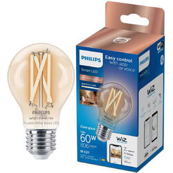Bec LED inteligent vintage Philips filament transparent, Wi-Fi, Bluetooth, A60, E27, 7W (60W