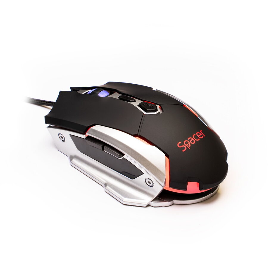 spacer Mouse SPGM-PULSAR-LITE Spacer, gaming, cu fir, USB, optic, 3.200 dpi, butoane/scroll 7/1, iluminare, Negru Mouse