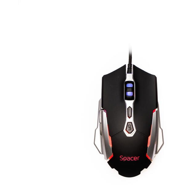 Mouse SPGM-PULSAR-LITE Spacer, gaming, cu fir, USB, optic, 3.200 dpi, butoane/scroll 7/1, iluminare, Negru