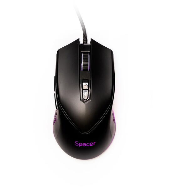 Mouse SPGM-ALIEN-NOVA Spacer, gaming, cu fir, USB, optic, 12.000 dpi, butoane/scroll 7/1, iluminare RGB, Negru